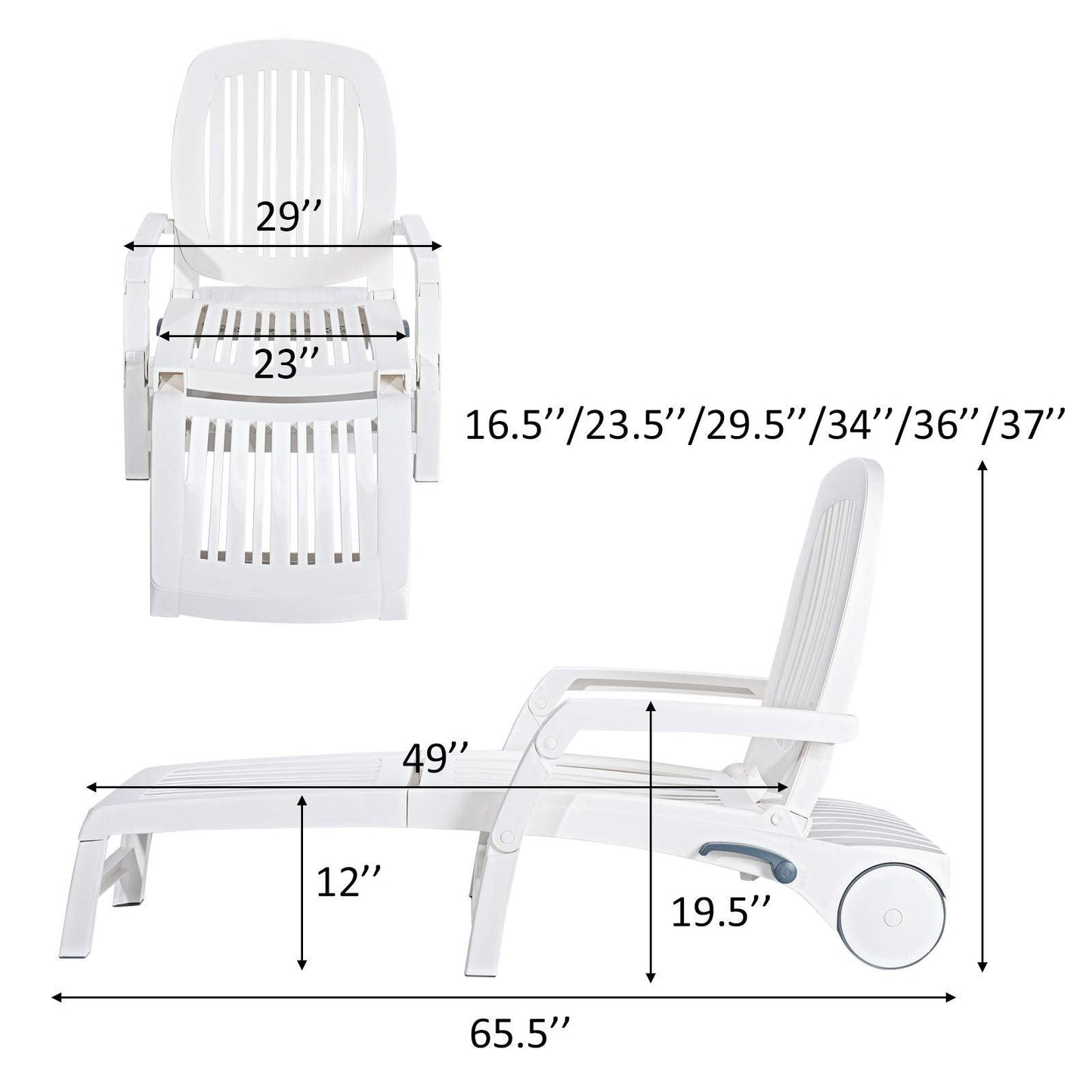 Giantex Chaise Lounge Outdoor 6 Adjustable Backrests Lounge Chair Recliner with Wheels for Patio, Poolside, Garden Foldable Beach Sunbathing Lounger(1, White) - CookCave