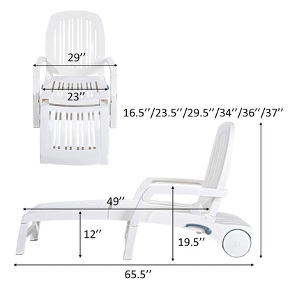 Giantex Chaise Lounge Outdoor 6 Adjustable Backrests Lounge Chair Recliner with Wheels for Patio, Poolside, Garden Foldable Beach Sunbathing Lounger(1, White) - CookCave