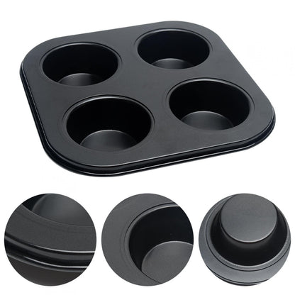 4 Cup Muffin Pan Mold - Non-Stick Cupcake Baking Tray/Tin - Carbon Steel Cake Mould For home, cafe bar and restaurant (Black) - CookCave