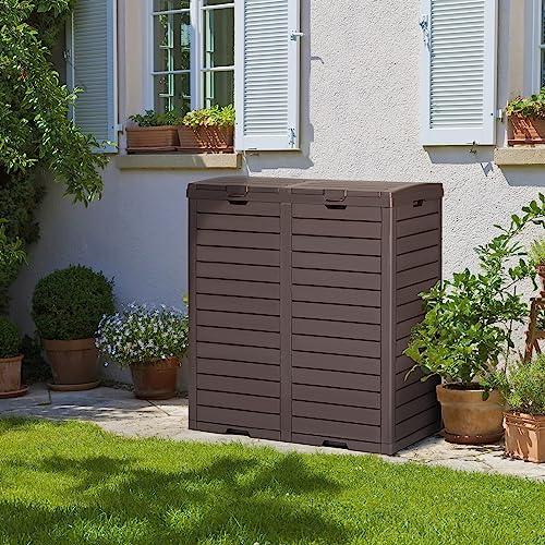 Homall 80 Gallon Outdoor Trash Can Resin Garbage Can Dual Waste Bins with Lid, Drip Tray, Side Grooves for Patio Backyard Deck Roadside - CookCave