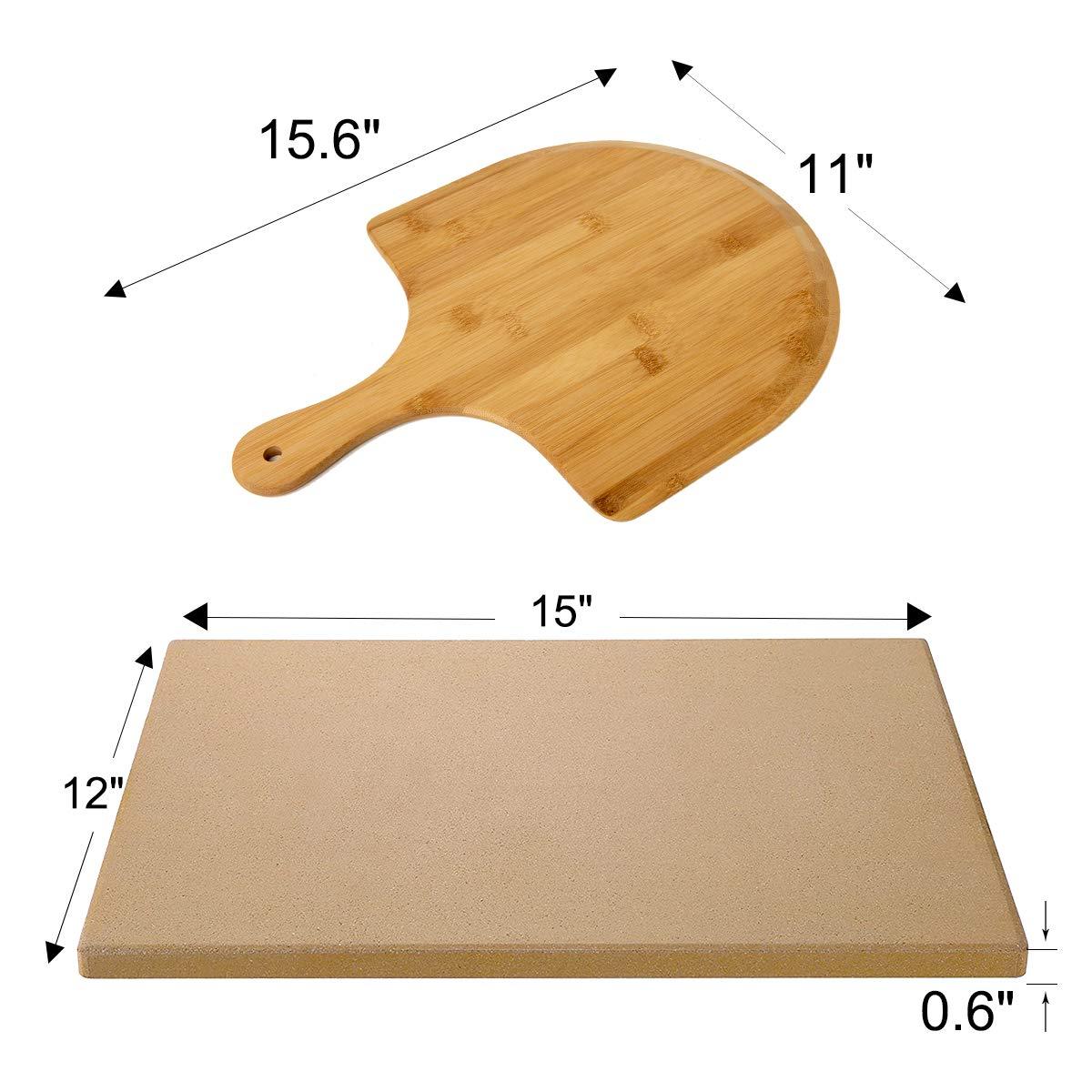 Augosta Pizza Stone for Oven and Grill, Free Wooden Pizza Peel paddle, Durable and Safe Baking Stone for grill, Thermal Shock Resistant cooking stone, 15 x 12 Inch - CookCave