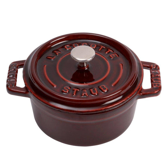 Staub Cast Iron 0.25-qt Mini Round Cocotte - Grenadine, Made in France - CookCave