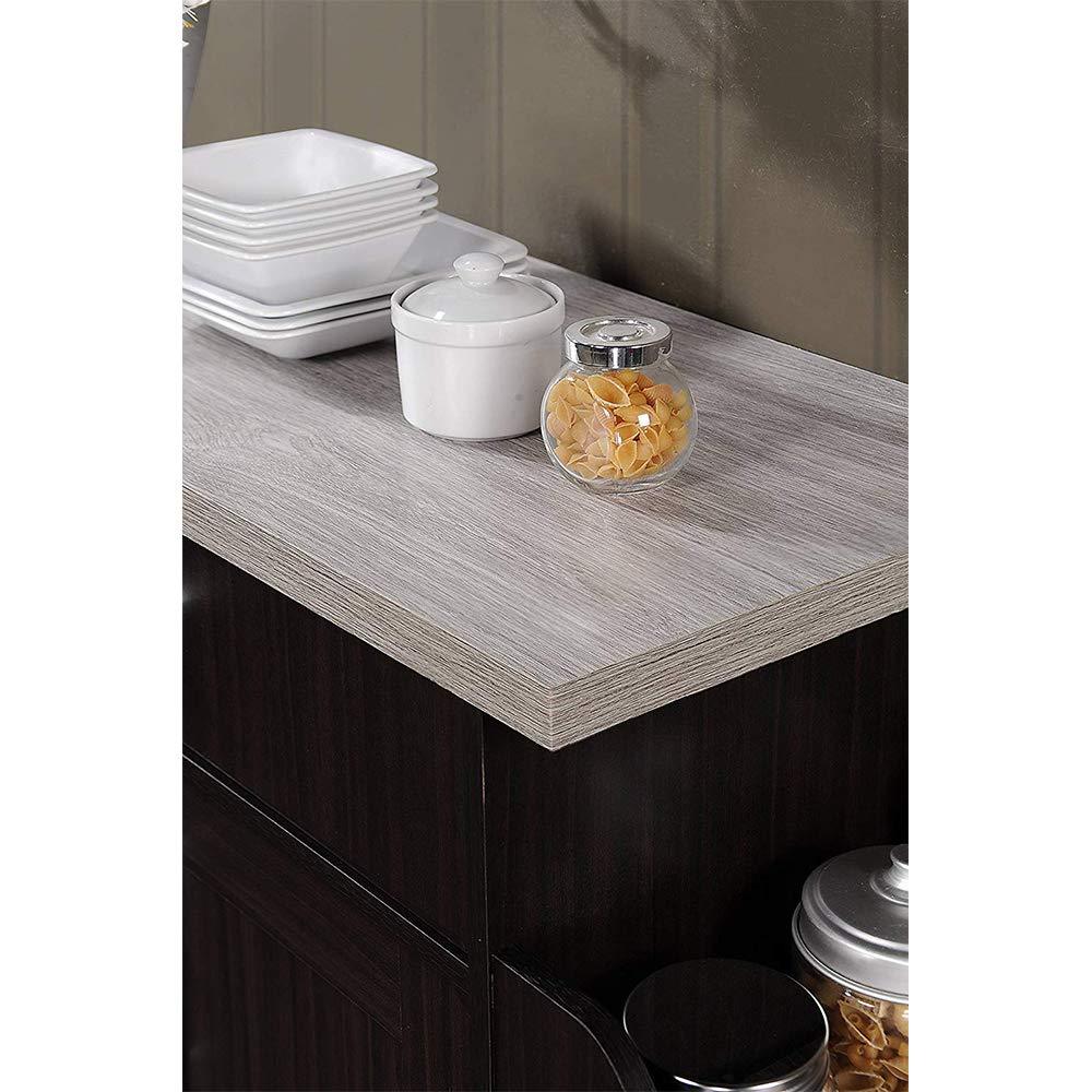 Hodedah Kitchen Island with Spice Rack, Towel Rack & Drawer, Chocolate with Grey Top - CookCave