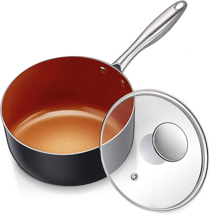 MICHELANGELO 3 Quart Saucepan with Lid, Ultra Nonstick Coppper Sauce Pan with Lid, Small Pot with Lid, Ceramic Nonstick Saucepan 3 quart, Small Sauce Pot, Copper Pot 3 Qt, Ceramic Sauce Pan 3 Quart - CookCave