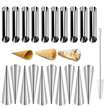 Guowall Cream Horn Mold, Stainless Steel Ice Cream Cone Mold and Tubular Shaped Reusable Pastry Mould for Baking, DIY Baking Tool with Cleaning Brush (21pcs) - CookCave