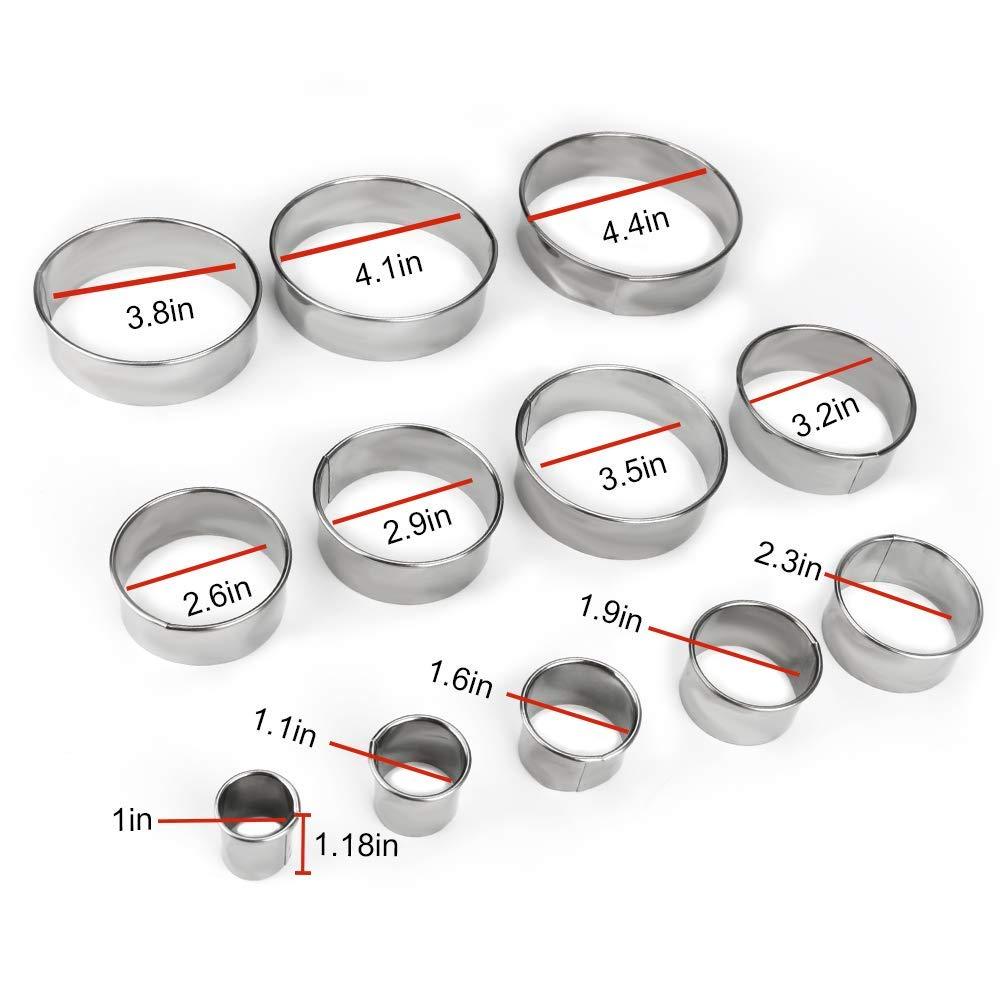 12 Pieces Round Cookie Biscuit Cutter Set,Graduated Circle for Pastry,18/8 Stainless Steel Donut Cutter Ring Molds - CookCave