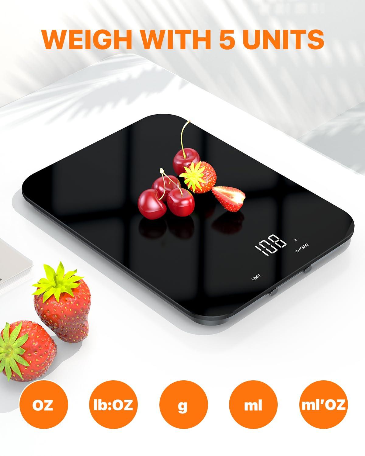 【33 LB & USB Rechargeable】Digital Kitchen Food Scale Kitchen Scale, Glass Digital Weight Grams and Oz, Baking Cooking, 0.05oz /1 g Precise, 5 Weight Units【Not Support Fast Charging】 - CookCave