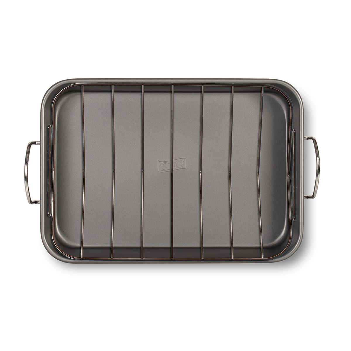 Glad Roasting Pan Nonstick 11x15 - Heavy Duty Metal Bakeware Dish with Rack - Large Oven Roaster Tray for Baking Turkey, Chicken, and Veggies - CookCave