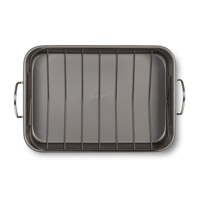 Glad Roasting Pan Nonstick 11x15 - Heavy Duty Metal Bakeware Dish with Rack - Large Oven Roaster Tray for Baking Turkey, Chicken, and Veggies - CookCave