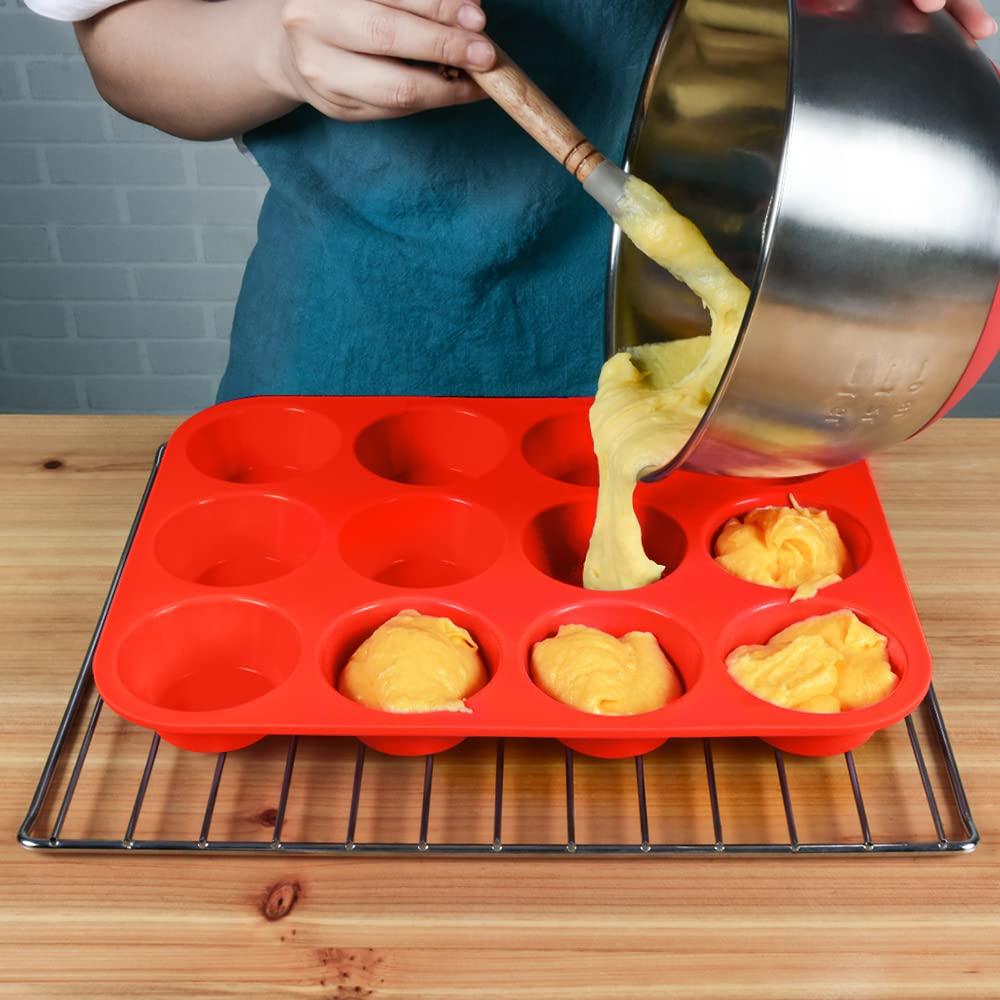 CAKETIME Silicone Muffin Pan, 12-Cup Cupcake Pan for Baking Muffin, Cake, Fat Bomb, 2-Pack Nonstick BPA Free - CookCave