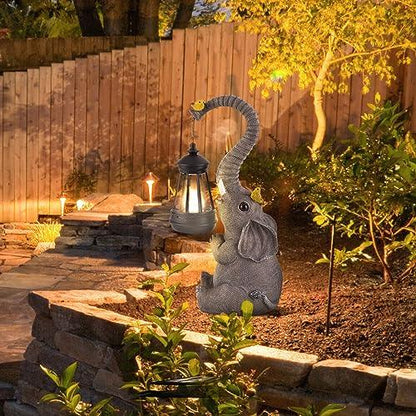 Solar Outdoor Garden Statues Lights, Elephant Figurines with Cute Birds Garden Sculpture Decor, Lucky Elephant Birthday Gifts for Women, Men or Daughter, Unique Housewarming Gifts and Yard Decoration - CookCave