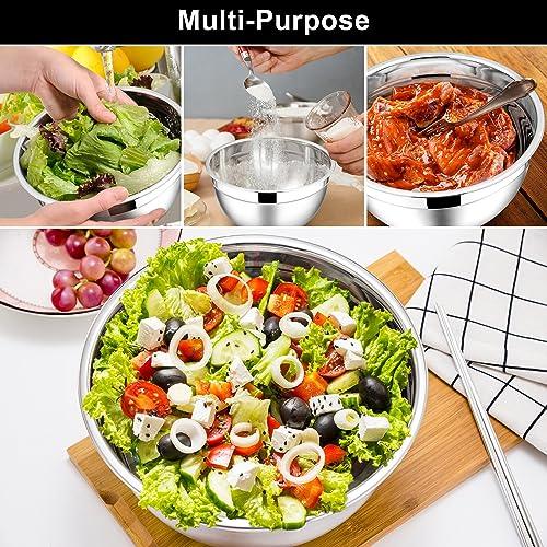 E-far Mixing Bowls with Lids, 6-Piece Stainless Steel Salad Bowls Metal Nesting Bowls for Baking Cooking and Prepping, Airtight Lids & Stackable Design, Size 4.5, 3, 1.5 QT (Black) - CookCave