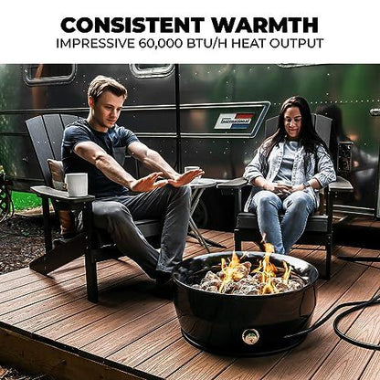 Outland Living Large Outdoor Propane Gas Fire Pit for Outside, 60,000 BTU/h, 24 inch with Lid - Modern Lake Country 800 Fire Bowl Firepit for Patio, Black - CookCave