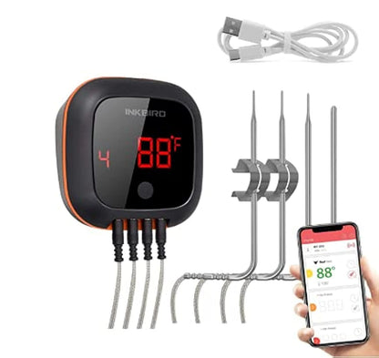 Inkbird IBT-4XS Bluetooth Wireless Grill BBQ Thermometer for Grilling with 4 Probes, Timer, Alarm,150 ft Barbecue Cooking Kitchen Food Meat Thermometer for Smoker, Oven, Drum - CookCave