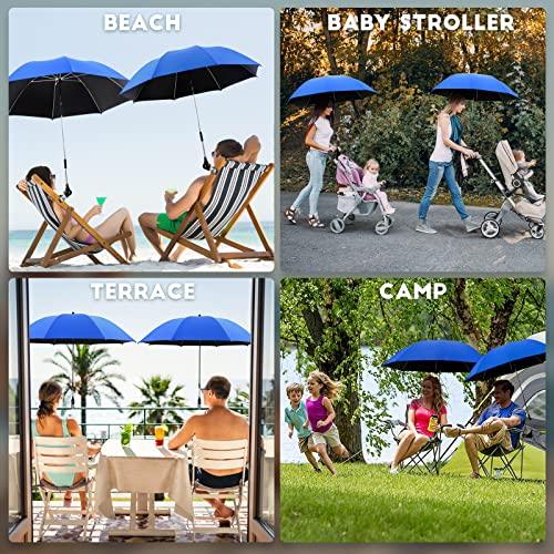 NBtoUS 2 PACK Beach Umbrella with Universal Clamp, UPF 50+ 360 ° Adjustable Shade Umbrella，Portable Outdoor Umbrella for Camping Chair, Wheelchair, Patio Chairs, Golf Carts (Blue, Not Include Chair) - CookCave