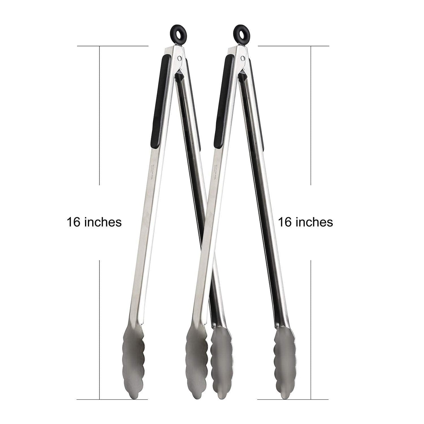 Premium Locking Grill Tongs Set of 2-16 inch Heavy Duty Long Kitchen BBQ Tongs for Barbecue Cooking Grilling, Stainless Steel & Dishwasher Safe - CookCave