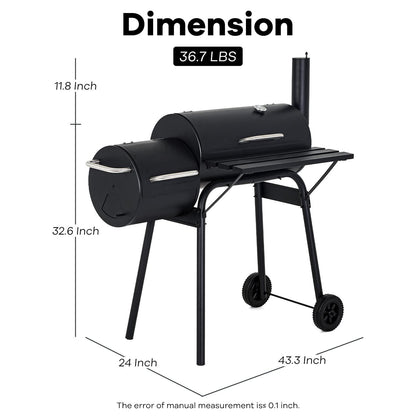 Charcoal Grills, MGHH Portable Charcoal Grill with 2 Wheels Side Fire Box, Small BBQ Oven Offset Smoker for 8-12 People Outdoor Patio Backyard, Camping Picnics - CookCave