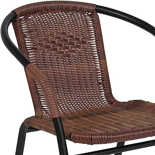 Flash Furniture Lila 4 Pack Medium Brown Rattan Indoor-Outdoor Restaurant Stack Chair | Versatile and Stylish Seating - CookCave