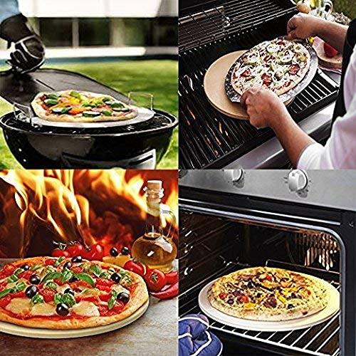 13 Inch Round Pizza Stones for Grill and Oven, Cordierite Baking Stones Set with Serving Rack & Cutter, Durable and Safe Cooking Stone Pan for Bread - CookCave