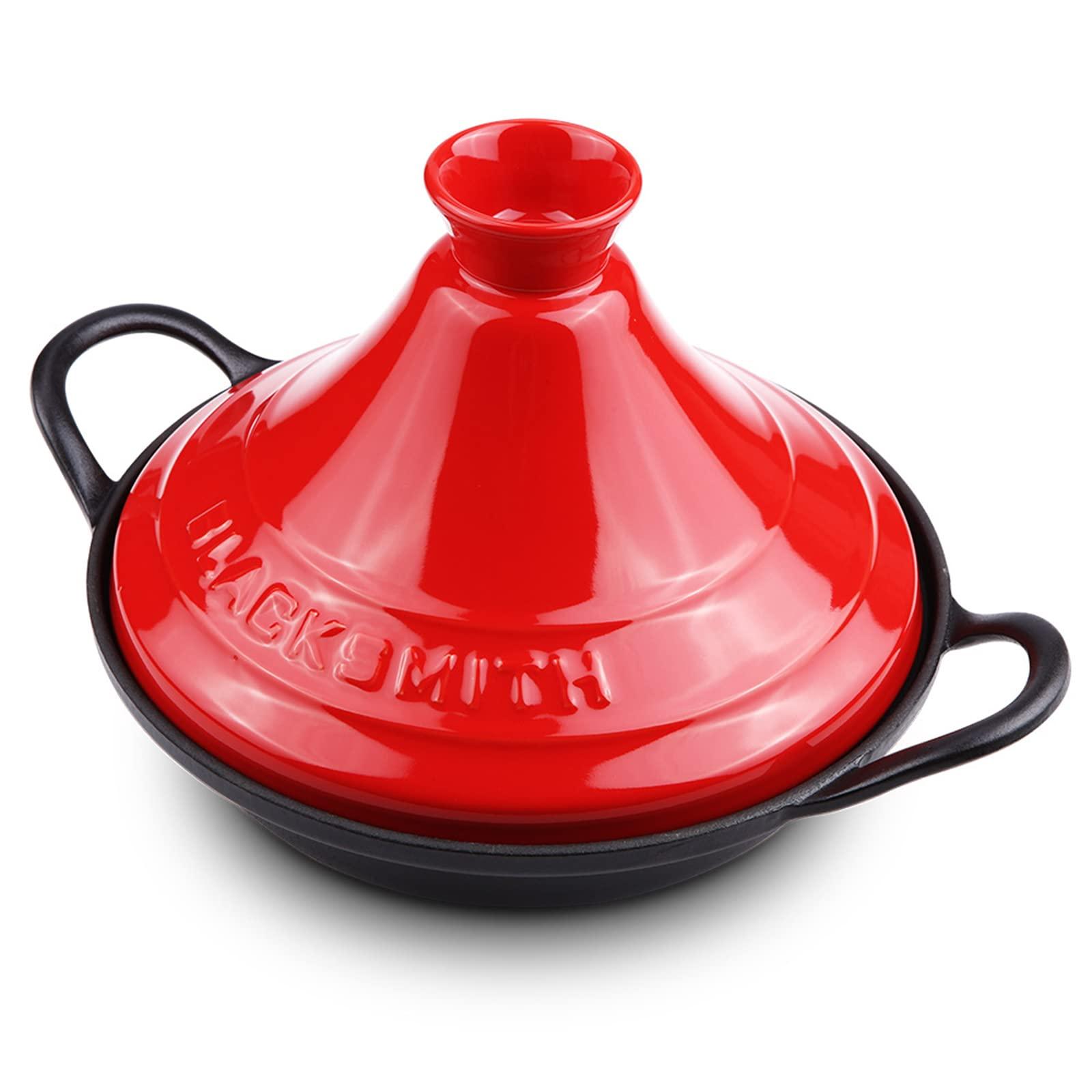 Moroccan Tagine Ceramic Pot Hand Made Tajine Cooking Cookware And Stew Casserole Slow Cooker with Cone-Shaped Closed Lid And Handle for Home Kitchen, Red - CookCave