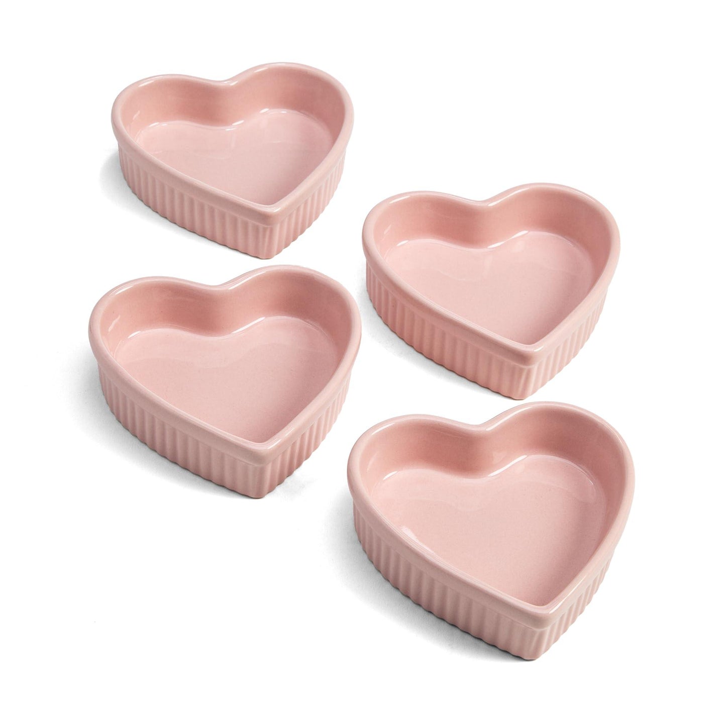 Paris Hilton Heart Shaped Ramekin Set, Mini Ceramic Ramekins, Oven Safe Baking Dishes, Dishwasher Safe, Stoneware Made without PFOA, 4-Piece Set, Pink - CookCave