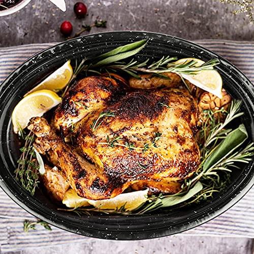 13” Enameled Oval Roasting Pan with Domed Lid - For 7lb Turkey, Chicken, Lamb, Vegetables - CookCave