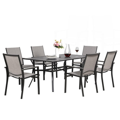 MEOOEM 7 Piece Outdoor Patio Dining Set, 6 Textilene Outdoor Dining Chairs with Metal Square Table with 1.57" Umbrella Hole - CookCave