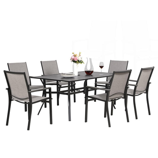 MEOOEM 7 Piece Outdoor Patio Dining Set, 6 Textilene Outdoor Dining Chairs with Metal Square Table with 1.57" Umbrella Hole - CookCave