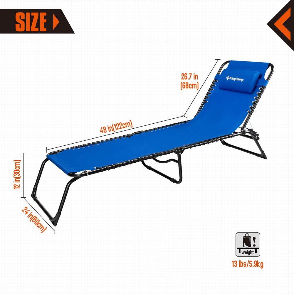 KingCamp Chaise Lounge Removable Pillow 3-Position Adjustable Chair Folding Patio Recliner for Camping Pool Beach Outdoor, Supports 300lbs, Blue, One Size - CookCave