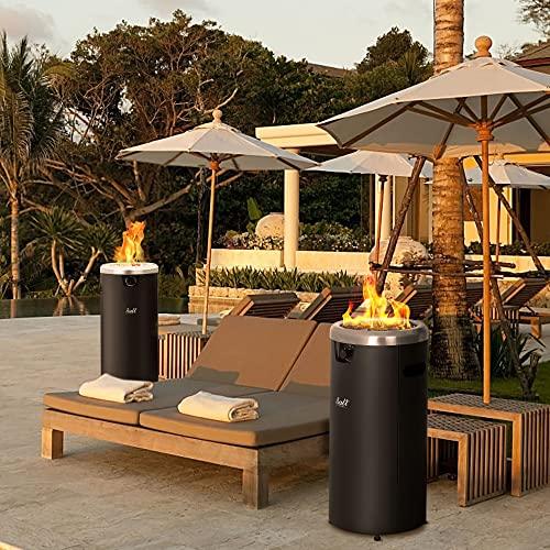 BALI OUTDOORS 15 inch Round Gas Fire Pit, Patio Fireplace, Propane Fire Column with Blue Fire Glass for Outdoor Backyard Garden - CookCave