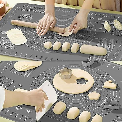 Silicone Pastry Mat Extra Thick Non-stick Baking Mat, 32" x 24" Rolling Dough With Measurements Non-slip Silicone Mat, Kneading Mat, Counter Mat, Dough Mat with Edge Heightening - CookCave