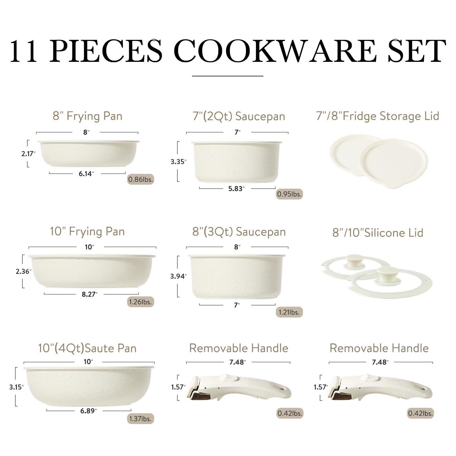 CAROTE 11pcs Pots and Pans Set, Nonstick Cookware Sets Detachable Handle, Induction Kitchen Cookware Set Non Stick with Removable Handle, Oven Safe, RV Cookware Set - CookCave