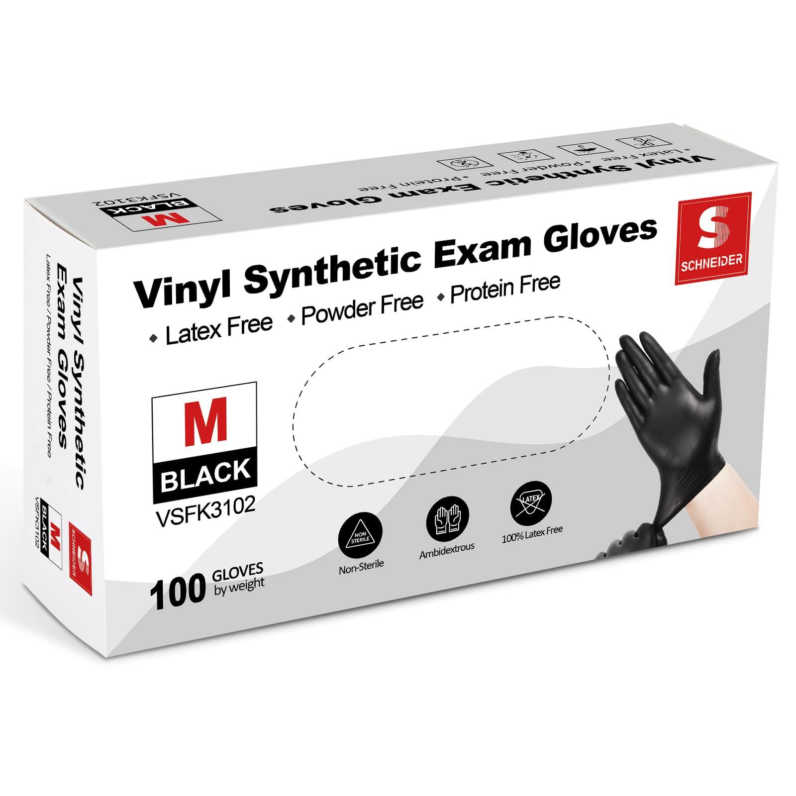 Schneider Black Vinyl Exam Gloves, 4mil, Disposable Latex-Free, Plastic Gloves for Medical, Cooking, Cleaning, and Food Prep, Sizes Medium - CookCave