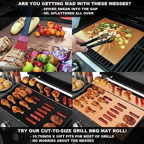 Thienlee BBQ Grill Mat Roll, Cut to Size Grill Mats for Outdoor Grill, Non-Stick Grill Accessories for Gas, Charcoal, Electric Grill(Black - 15.75IN x 10FT) - CookCave