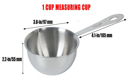 DOTINGHUX® 1 Cup Stainless Steel Measuring Cup, 3 Types of Measurement Marks, Two Side Spouts, Dishwasher Safe, Compatible with All Cooktops - CookCave