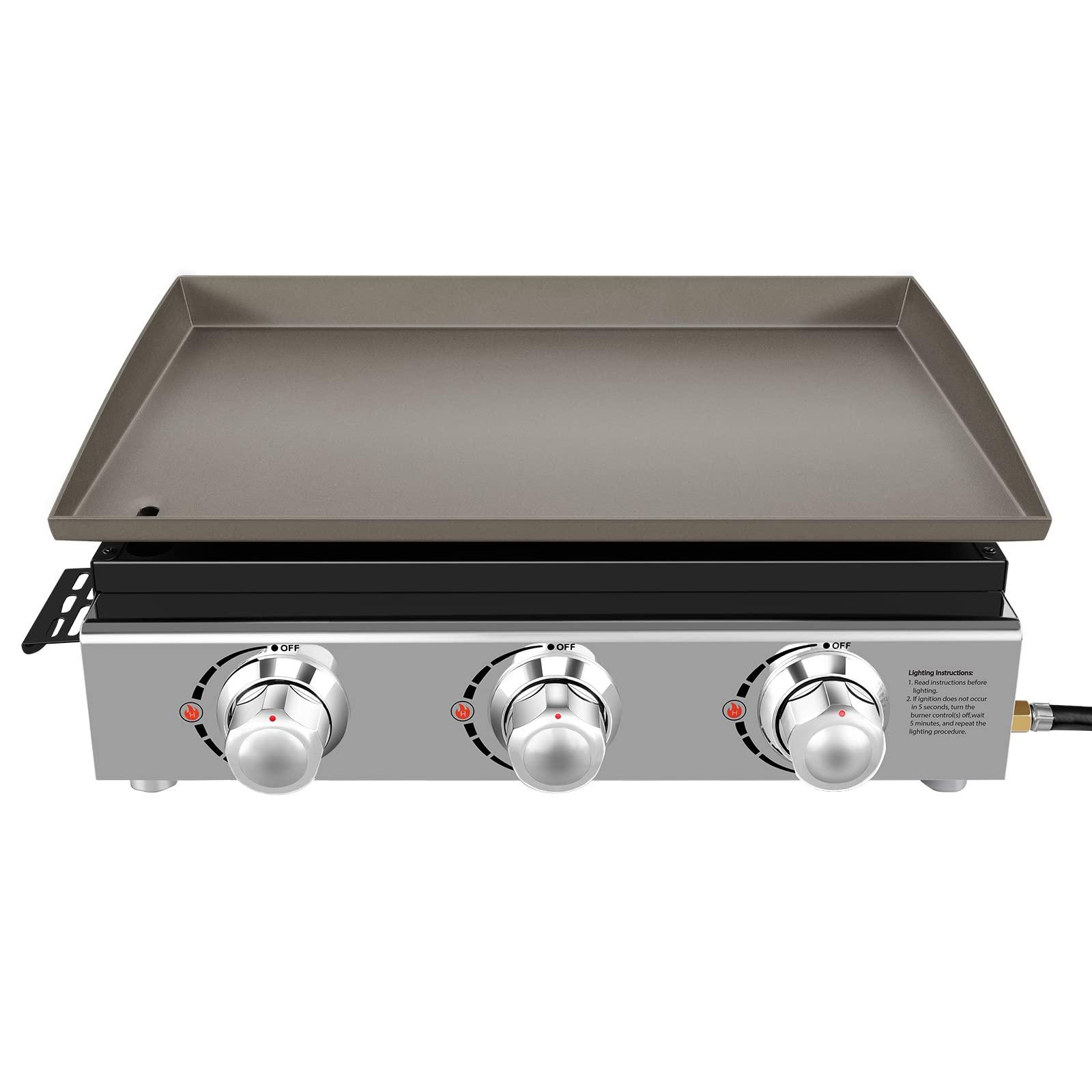 Cecarol Portable Griddle Propane Gas Grill, 23in Tabletop Gas Plancha with 3 Burners,Flat top griddle for Outdoor, Garden, Tailgating, RV - 355 sq. in. Heavy Duty & 25, 500 BTUs Griddle for BBQ Grill - CookCave