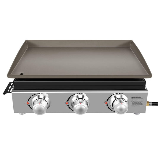 Cecarol Portable Griddle Propane Gas Grill, 23in Tabletop Gas Plancha with 3 Burners,Flat top griddle for Outdoor, Garden, Tailgating, RV - 355 sq. in. Heavy Duty & 25, 500 BTUs Griddle for BBQ Grill - CookCave