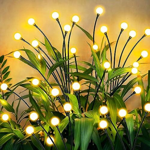 Solar Outdoor Garden Lights, 4-Pack 32 LED Solar Outside Firefly Lights with 2 Lighting Modes, Waterproof Swaying Solar Powered Lights for Pathway Yard Christmas Landscape Patio Decoration, Warm White - CookCave