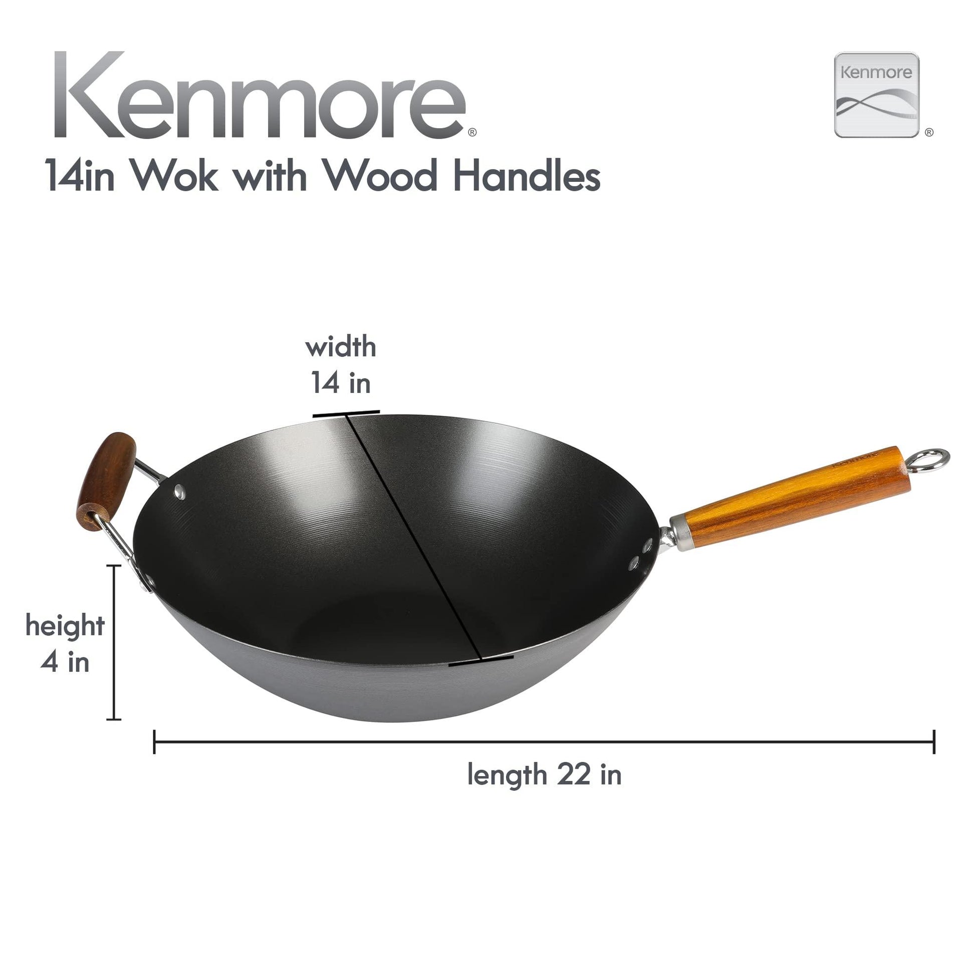 Kenmore Hammond Flat Bottom Carbon Steel Wok, 14-Inch, Black - CookCave