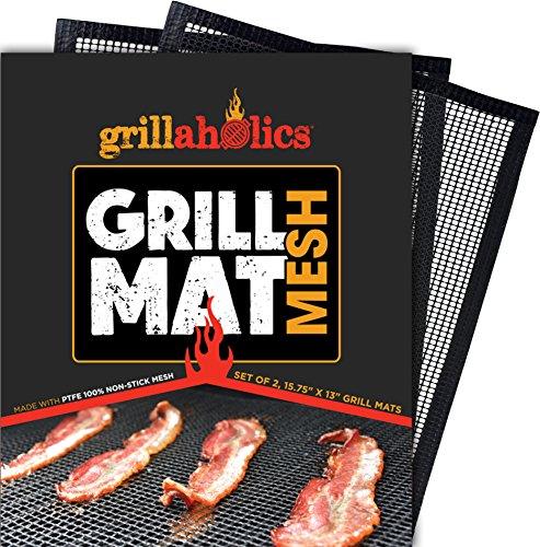 Grillaholics BBQ Mesh Grill Mat - Set of 2 Grill Mats Non Stick - Nonstick Grilling with More Delicious Smoky Flavor - Lifetime Manufacturer Warranty - CookCave