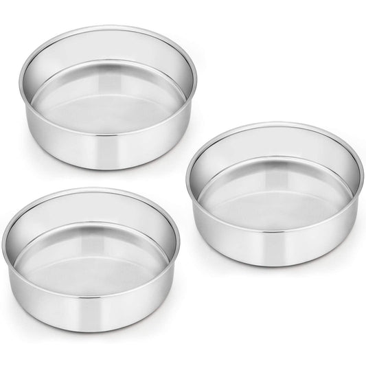 E-far 6 Inch Cake Pan Set of 3, Stainless Steel Round Smash Cake Baking Pans Tins, Non-Toxic & Healthy, Mirror Finish & Dishwasher Safe - CookCave