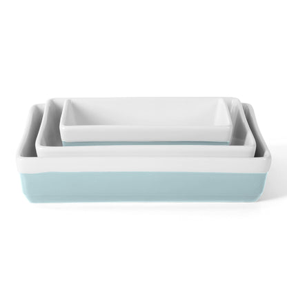 MARTHA STEWART 3 Piece Oven to Table Stoneware Bakeware, Baking Dish & Casserole Set - Dusty Blue - CookCave