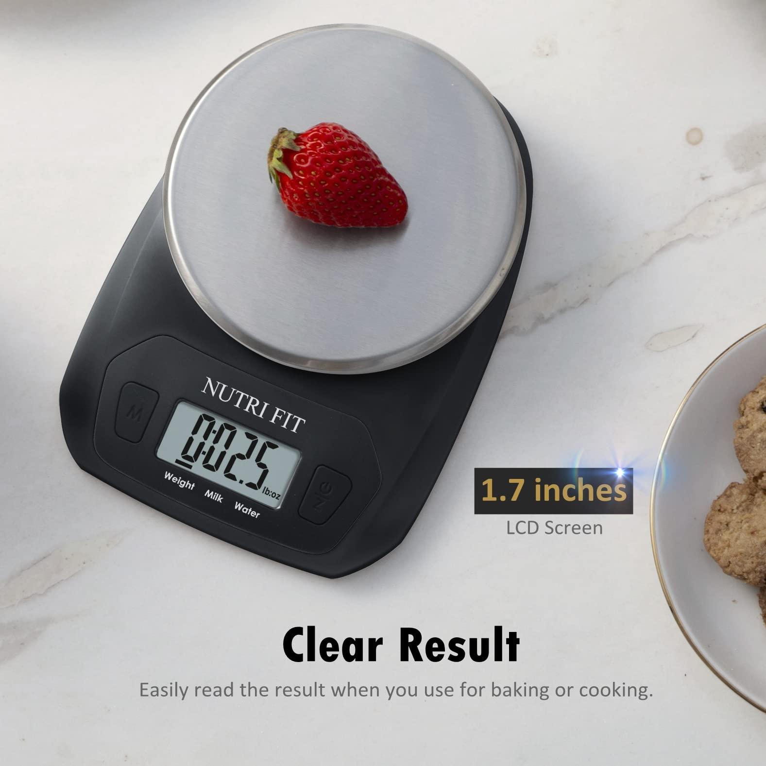 NUTRI FIT Digital Food Scale Small Kitchen Scales Weight in Grams and OZ for Cooking Baking Weight Loss, Stainless Steel Tare & Backlit LCD Display, Black - CookCave