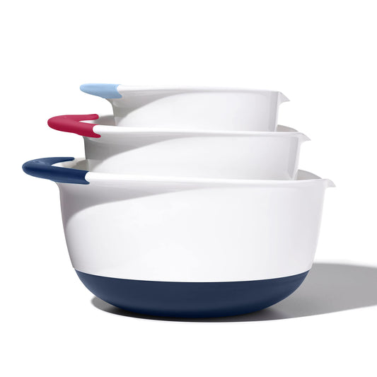 OXO,plastic Good Grips 3-Piece Mixing Bowl Set – Blueberry, Jam & Seltzer Handles,4.7 LITERS, Large - CookCave