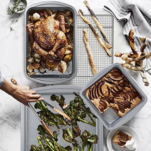 RavisingRidge Baking Pans Set with Nonstick Coating, Professional Ultrathick 7 Pcs Including Cake Pans, Cookie Sheets, and Cooling Rack - 0.8mm Thick, Dishwasher Safe, and Heavy Duty - CookCave