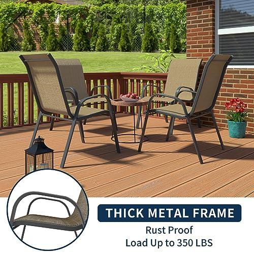 Amopatio Patio Chairs Set of 4, Outdoor Stackable Dining Chairs for All Weather, Comfortable Breathable Garden Outdoor Furniture for Backyard Deck, Brown - CookCave