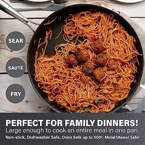 Granitestone Sauté Pan with Lid - 5.5 Quart. Non Stick Deep Frying Pan with Lid, Large Frying Pan, Oven Safe Skillet with Lid, Multipurpose Jumbo Cooker, Stovetop & Dishwasher Safe, 100% PFOA Free - CookCave