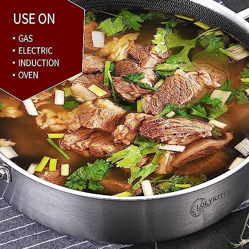 LOLYKITCH 6 Quarts Hybrid Tri-Ply Stainless Steel Non-stick Deep Frying Pan,Induction Cooking Pan, Sauté Pan with lid, Dishwasher & Oven Safe. - CookCave