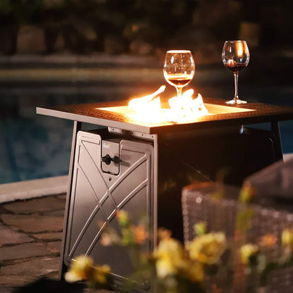 BALI OUTDOORS Gas FirePit Table, 28 inch 50,000 BTU Square Outdoor Propane Fire Pit Table with Lid and Blue Fire Glass - CookCave