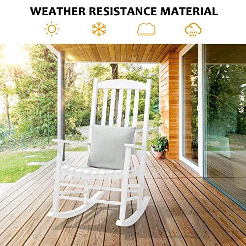 Hupmad Wooden Rocking Chair Rocker Outdoor Oversized Porch Rocker Chair,Patio Wooden Rocker with High Back and Armrest,All Weather Rocker Slatted for Backyard,Garden,400 lbs Support,White - CookCave